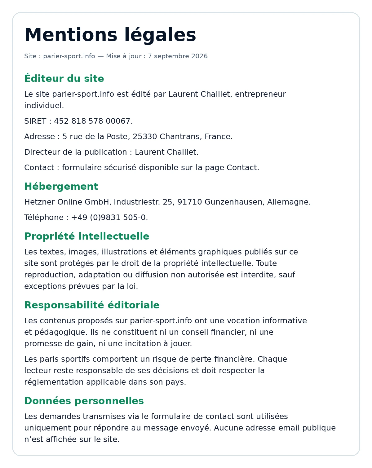 Mentions légales complètes de parier-sport.info